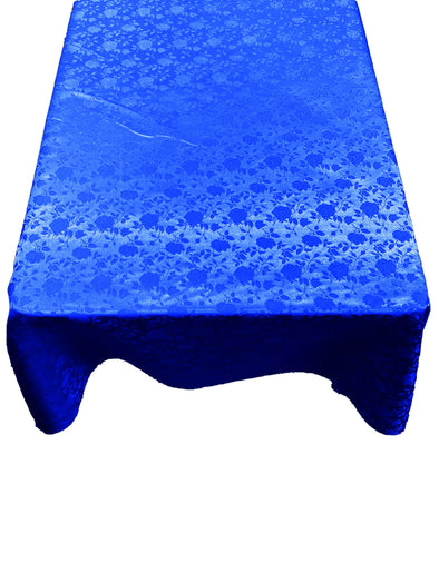 Royal Blue Roses Jacquard Satin Rectangular Tablecloth Seamless/Party Supply.