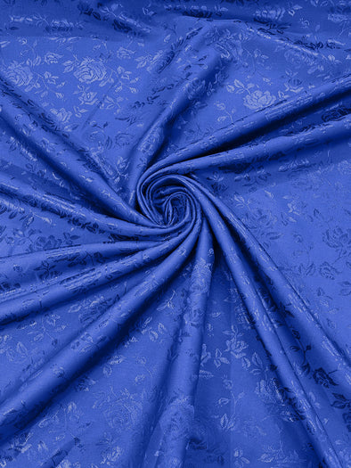 Royal Blue Polyester Roses/Floral Brocade Jacquard Satin Fabric/ Cosplay Costumes, Table Linen- Sold By The Yard.