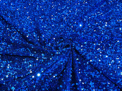 Royal Blue 54" Stretch Velvet with Luxury Sequins All Over 5mm Shining Sequins 2-Way Stretch. Sold by the yard.