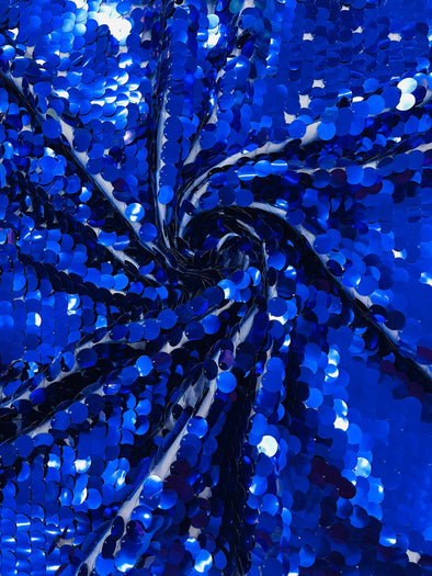 Royal Blue Round Sequin Paillette On Blue Mesh Fabric/ 54 Inches Wide/Cosplays Fabric/Prom/Backdrops