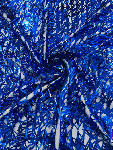 Royal Blue Sword Sequins Fabric/Big Sequins Fabric On Royal Mesh/54 Inches Wide.