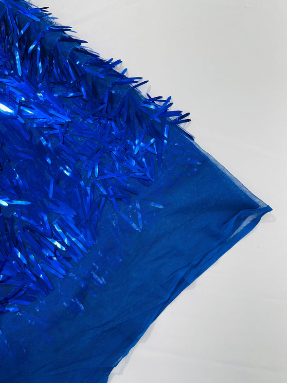 Royal Blue Sword Sequins Fabric/Big Sequins Fabric On Royal Mesh/54 Inches Wide.