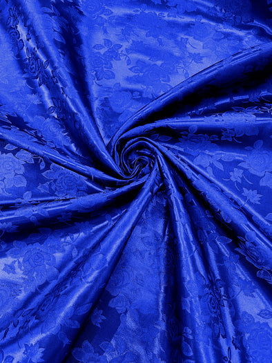 Royal Blue Polyester Big Roses/Floral Brocade Jacquard Satin Fabric/ Cosplay Costumes, Table Linen- Sold By The Yard