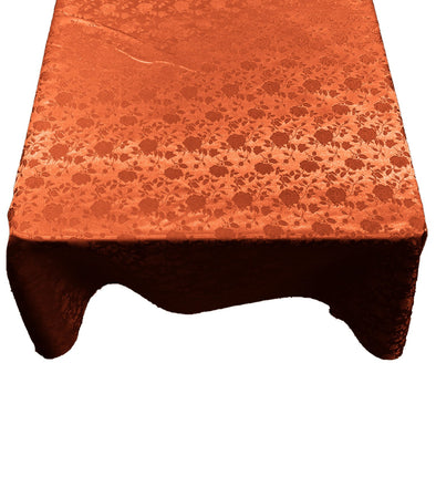Rust Square Tablecloth Roses Jacquard Satin Overlay for Small Coffee Table Seamless