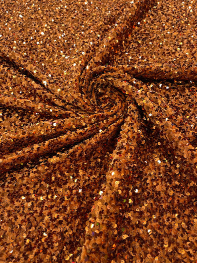 Rust 54" Stretch Velvet with Luxury Sequins All Over 5mm Shining Sequins 2-Way Stretch. Sold by the yard.