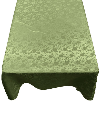 Sage Green Roses Jacquard Satin Rectangular Tablecloth Seamless/Party Supply.
