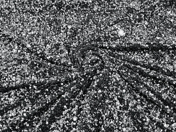 Silver Black 54" Stretch Velvet with Luxury Sequins All Over 5mm Shining Sequins 2-Way Stretch. Sold by the yard.