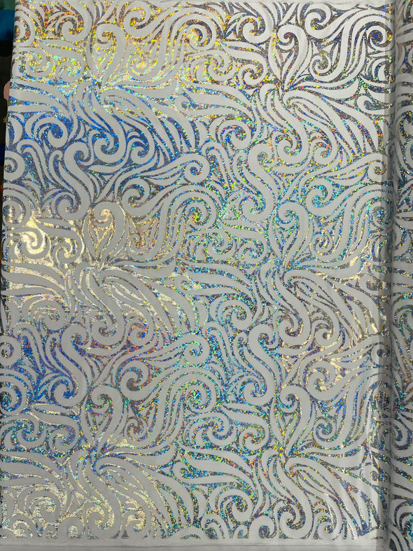 Holographic Foil Tribal Flame Design On A Stretch Velvet Fabric. By The Yard