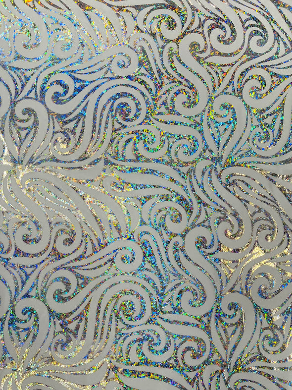 Holographic Foil Tribal Flame Design On A Stretch Velvet Fabric. By The Yard