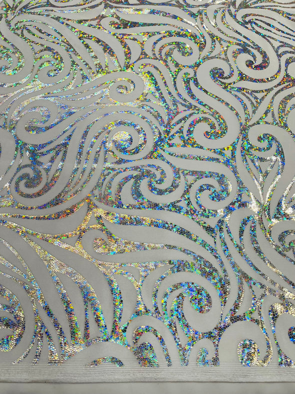 Holographic Foil Tribal Flame Design On A Stretch Velvet Fabric. By The Yard