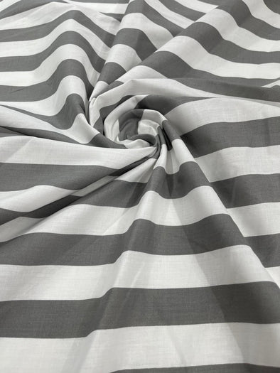 Silver 60" Wide by 1" Stripe Poly Cotton Fabric Sold By The Yard.