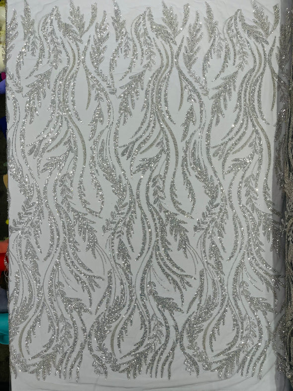 Luxury Festival Beaded Vine Lace Fabric, Sold by The Yard.