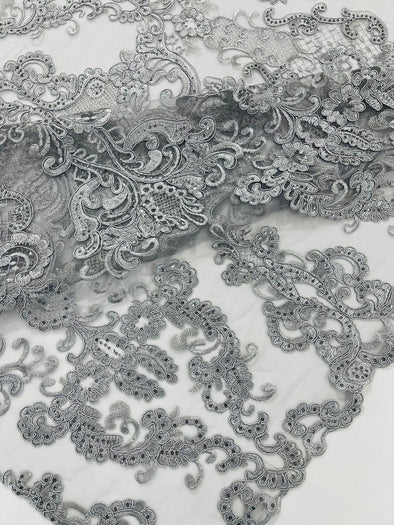 Silver Embroidery Damask Design With Sequins On A Mesh Lace Fabric/Prom/Wedding (Copy)