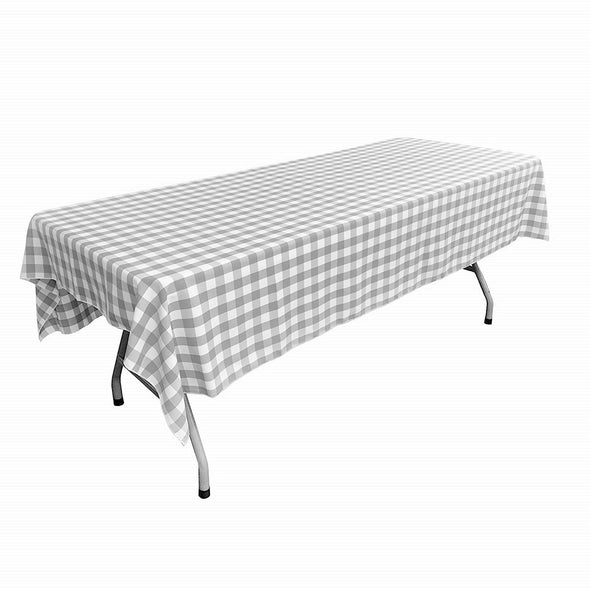 Silver Rectangular Polyester Poplin Gingham Checkered Tablecloth