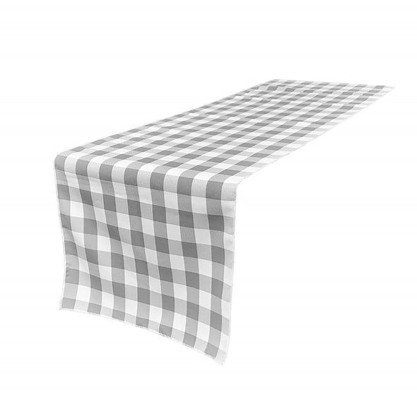 Silver 12" Wide by The Size of Your Choice, Polyester Poplin Gingham, Checkered, Plaid Table Runner.