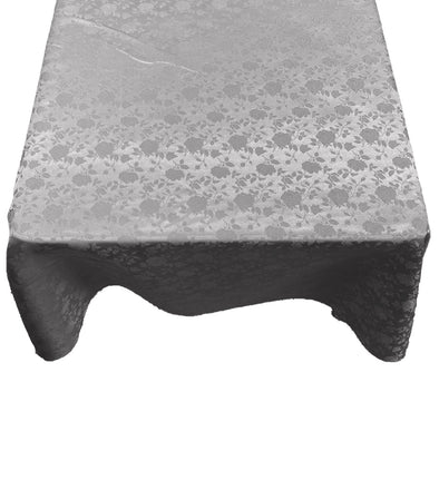 Silver Square Tablecloth Roses Jacquard Satin Overlay for Small Coffee Table Seamless