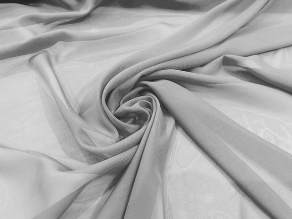 Silver Polyester 58/60" Wide Soft Light Weight, Sheer, See Through Chiffon Fabric Sold By The Yard.