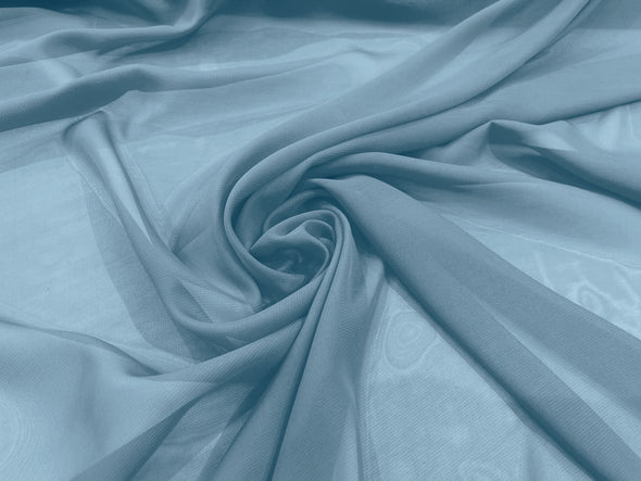 Sky Blue Polyester 58/60" Wide Soft Light Weight, Sheer, See Through Chiffon Fabric Sold By The Yard.
