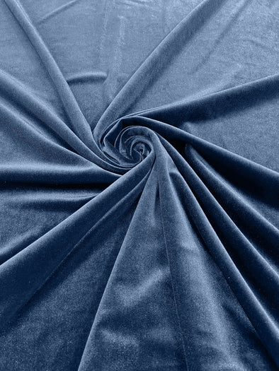 Steel Blue 60" Wide 90% Polyester 10 percent Spandex Stretch Velvet Fabric for Sewing Apparel Costumes Craft, Sold By The Yard.