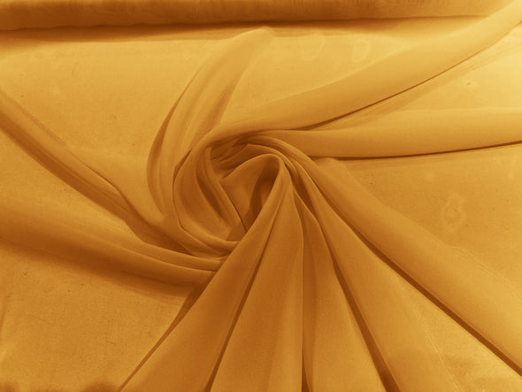 Sun Gold Polyester 58/60" Wide Soft Light Weight, Sheer, See Through Chiffon Fabric Sold By The Yard.
