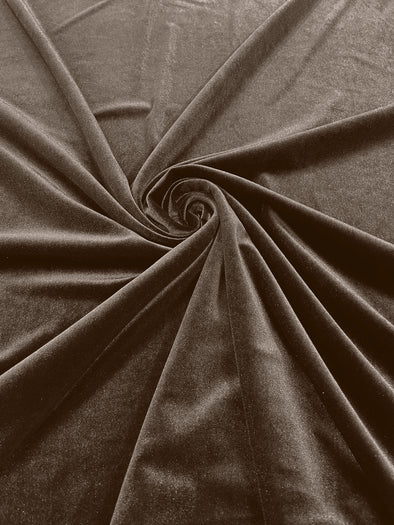 Taupe 60" Wide 90% Polyester 10 percent Spandex Stretch Velvet Fabric for Sewing Apparel Costumes Craft, Sold By The Yard.