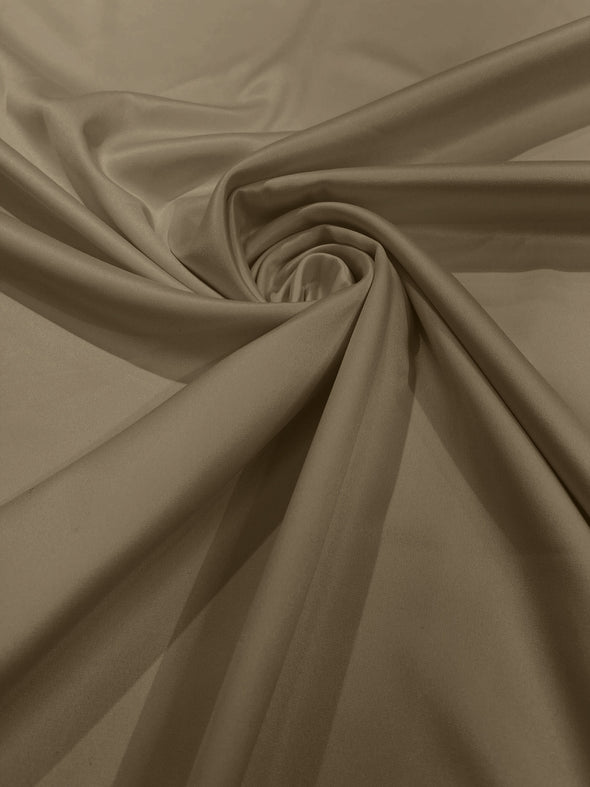 Taupe Matte Stretch Lamour Satin Fabric 58" Wide/Sold By The Yard. New Colors