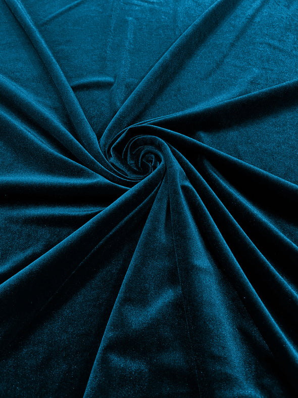 Teal Blue 60" Wide 90% Polyester 10 percent Spandex Stretch Velvet Fabric for Sewing Apparel Costumes Craft, Sold By The Yard.