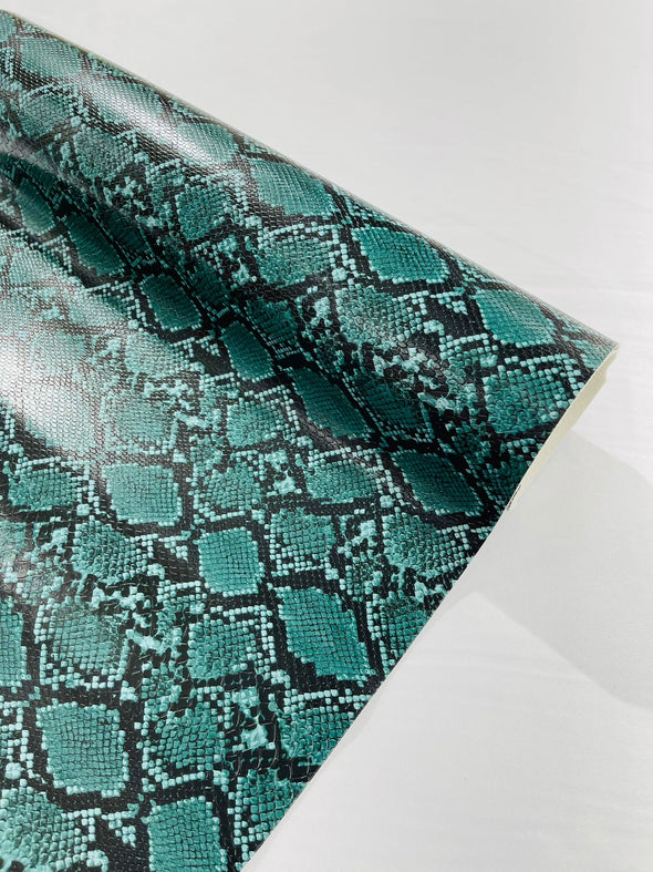 Teal Green 54" Wide Snake Fake Leather Upholstery, 3D Viper Snake Skin Texture Faux Leather PVC Vinyl Fabric by The Yard.