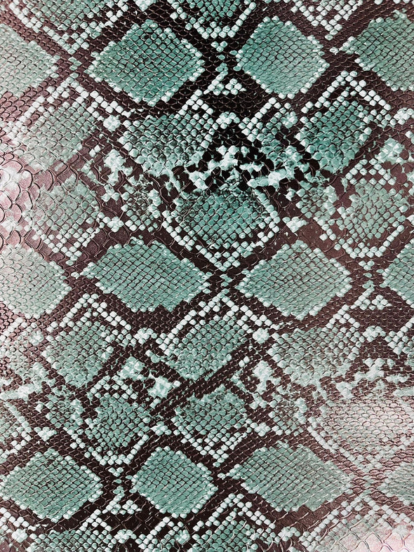 Teal Green 54" Wide Snake Fake Leather Upholstery, 3D Viper Snake Skin Texture Faux Leather PVC Vinyl Fabric by The Yard.