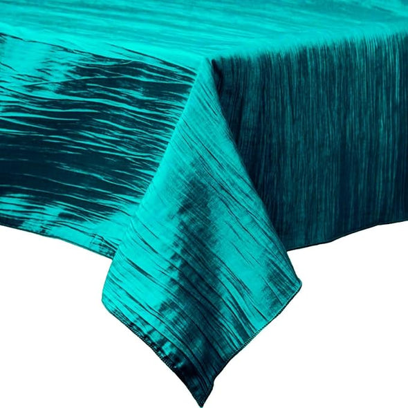 Teal Green Rectangular Light Weight Accordion Design Crushed Taffeta Seamless Table Overlay.