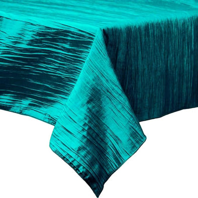 Teal Green Square Light Weight Accordion Design Crushed Taffeta Seamless Table Overlay.