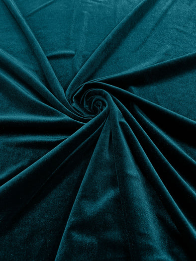 Teal Green 60" Wide 90% Polyester 10 percent Spandex Stretch Velvet Fabric for Sewing Apparel Costumes Craft, Sold By The Yard.