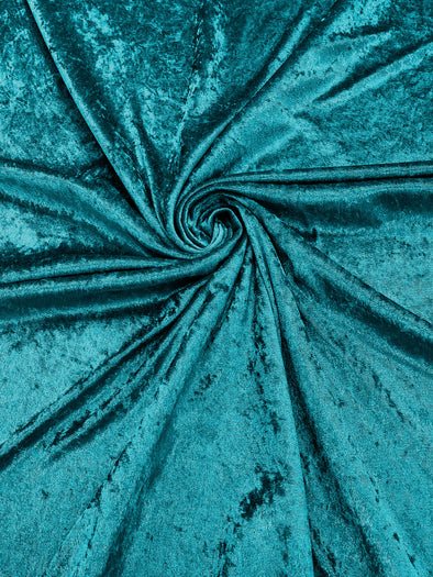 Teal Solid Crushed Velour Stretch Velvet Fabric 59/60" Wide Sold By The Yard.