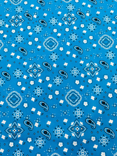 Turquoise 58/59" Wide 65% Polyester 35 Percent Poly Cotton Bandanna Print Fabric, Good for Face Mask Covers, Sold By The Yard