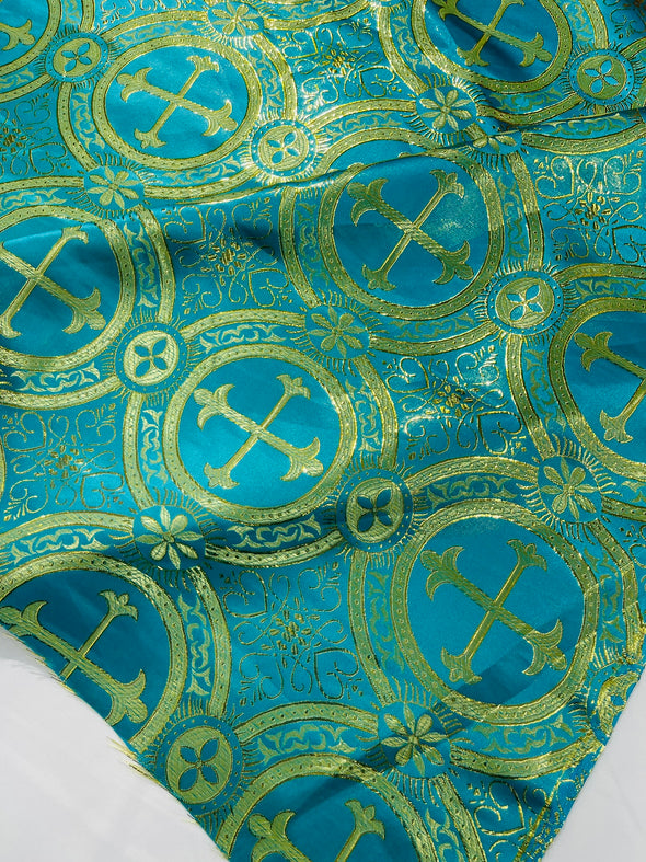 Cross Brocade Jacquard Satin/Religious Brocade/58" Wide/Liturgical Fabric/Church/Vestment-By The Yard