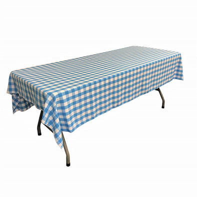 Turquoise Rectangular Polyester Poplin Gingham Checkered Tablecloth