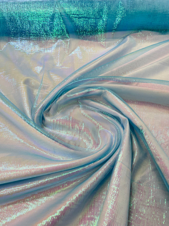 Turquoise Crush Iridescent Shimmer Organza Fabric 45” Wide, Sells by The Yard.