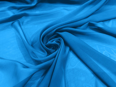 Turquoise Blue Polyester 58/60" Wide Soft Light Weight, Sheer, See Through Chiffon Fabric Sold By The Yard.