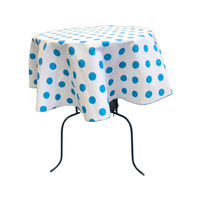 Turquoise Dot on White Round Polka Dot Poly Cotton Tablecloth ( Choose Size Below )