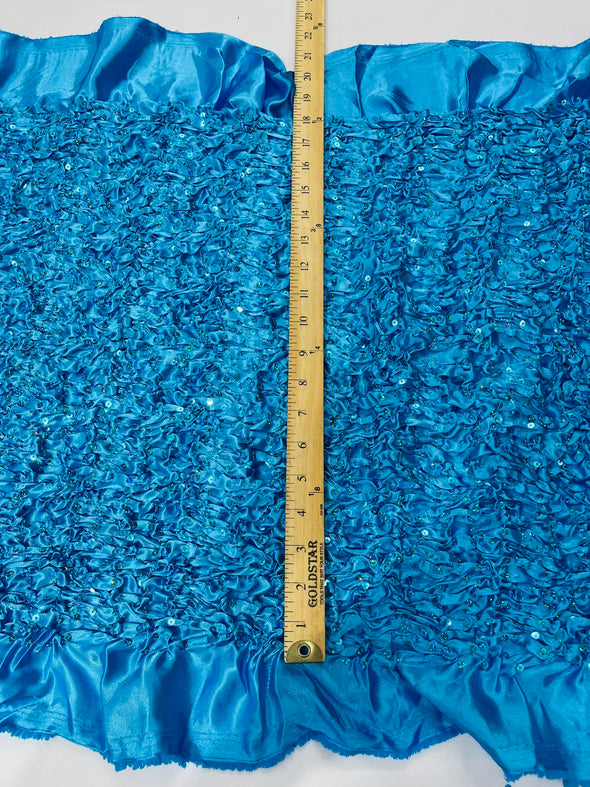 Pleated Stretch Satin Ruffle lace Trim With Hologram Sequin/24" Wide/Sold By The Yard.