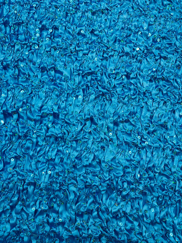 Pleated Stretch Satin Ruffle lace Trim With Hologram Sequin/24" Wide/Sold By The Yard.