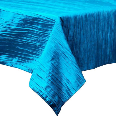 Turquoise Square Light Weight Accordion Design Crushed Taffeta Seamless Table Overlay.