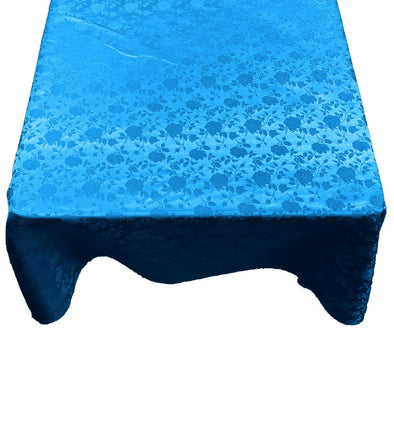 Turquoise Square Tablecloth Roses Jacquard Satin Overlay for Small Coffee Table Seamless