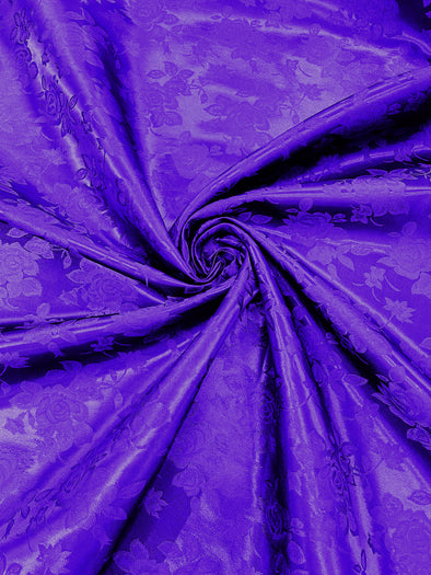 Violet Polyester Big Roses/Floral Brocade Jacquard Satin Fabric/ Cosplay Costumes, Table Linen- Sold By The Yard