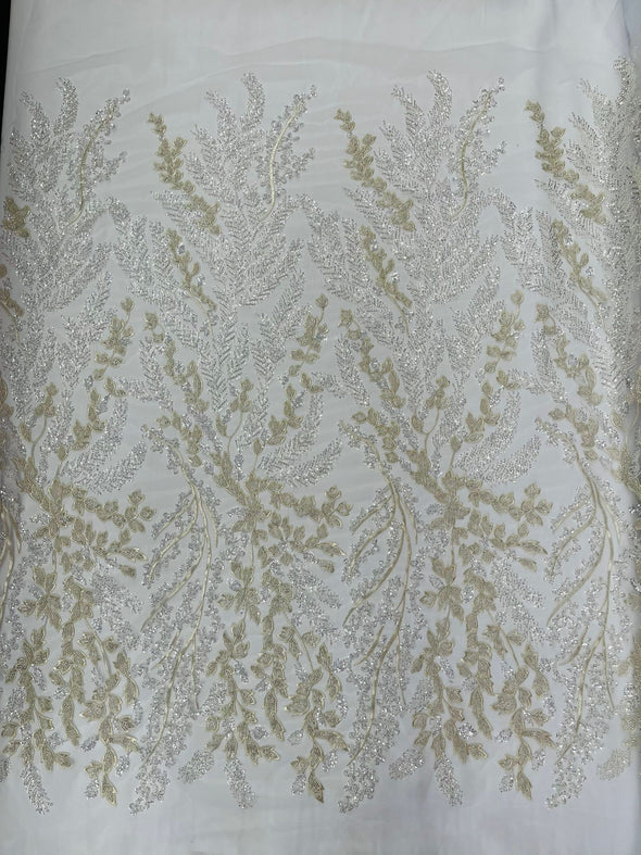 Floral Beaded Lace Fabric /Wedding/Prom/Sequin lace Sold By The Yard.