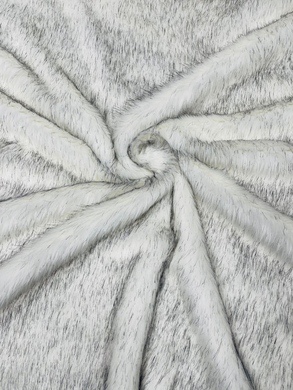 White -Black Husky Faux Fur, 2 Tone Shaggy Faux Fur 60" Wide.