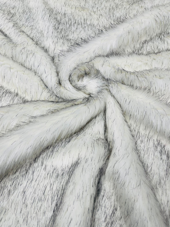 White -Black Husky Faux Fur, 2 Tone Shaggy Faux Fur 60" Wide.