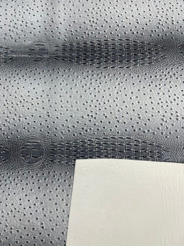 White-Silver 54” Wide Gator/Ostrich Two Tone Fake Leather Upholstery, 3-D Crocodile Skin Texture Faux Leather Vinyl Fabric/By The Yard.