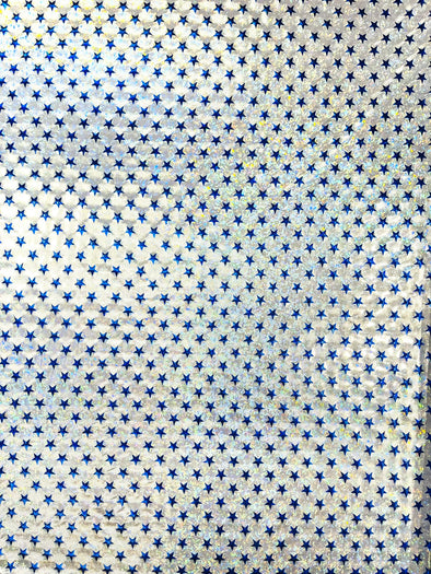 White Blue Broken Glass Star Spandex, Sold by the yard