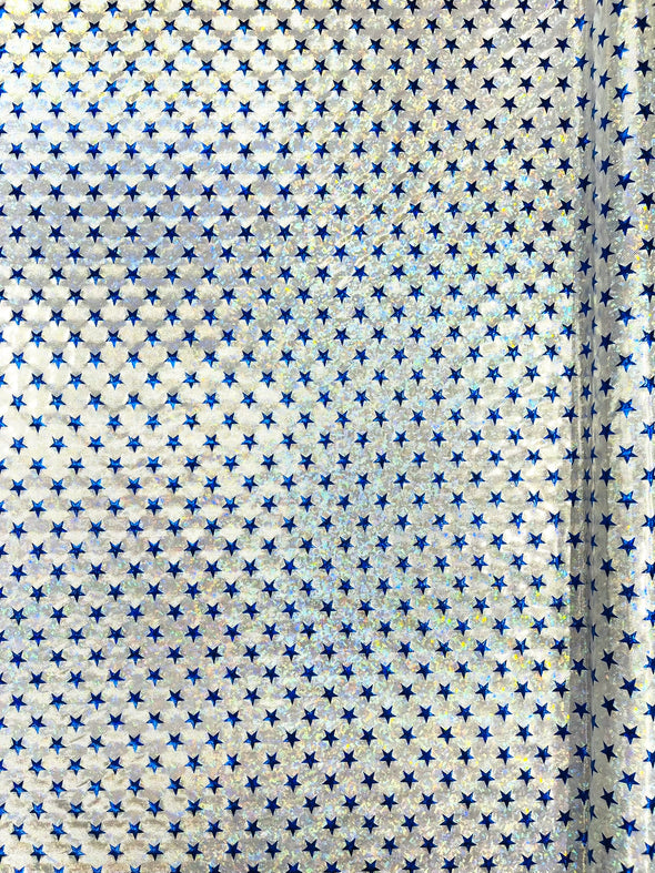 White Blue Broken Glass Star Spandex, Sold by the yard
